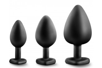 Набор из 3 черных пробок с прозрачным кристаллом-сердечком Bling Plugs Training Kit