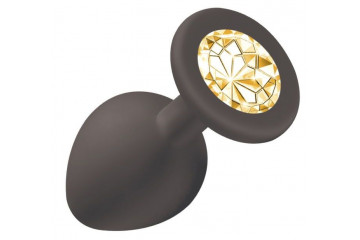 Чёрная анальная пробка Emotions Cutie Medium с желтым кристаллом - 8,5 см.