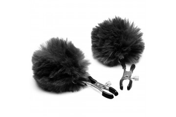 Зажимы для сосков с черным помпонами Pom Pom Nipple Clamps