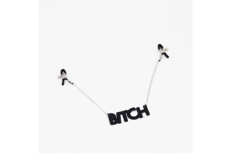 Зажимы на соски с кожаной подвеской Bitch