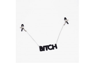 Зажимы на соски с кожаной подвеской Bitch