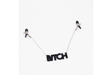 Зажимы на соски с кожаной подвеской Bitch