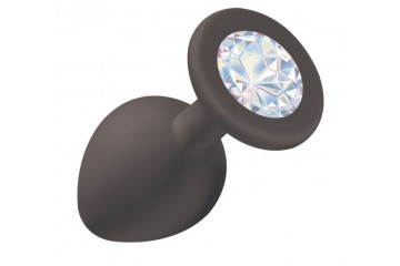 Чёрная анальная пробка Emotions Cutie Medium с прозрачным кристаллом - 8,5 см.