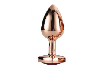 Золотистая анальная втулка с кристаллом-сердечком розового цвета - 7,1 см.