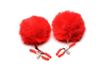 Красные зажимы на соски с помпонами Pom Pom