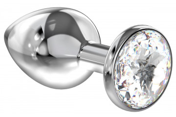 Большая серебристая анальная пробка Diamond Clear Sparkle Large с прозрачным кристаллом - 8 см.