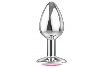 Малая серебристая анальная пробка Diamond Pink Sparkle Small с розовым кристаллом - 7 см.