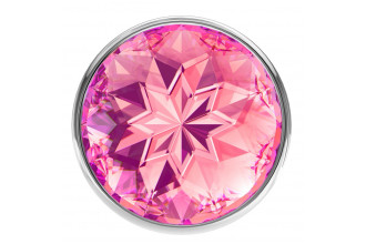 Малая серебристая анальная пробка Diamond Pink Sparkle Small с розовым кристаллом - 7 см.