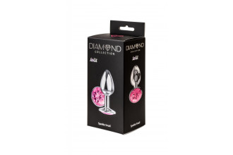 Малая серебристая анальная пробка Diamond Pink Sparkle Small с розовым кристаллом - 7 см.