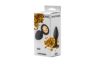 Чёрная анальная пробка Emotions Cutie Small с жёлтым кристаллом - 7,5 см.
