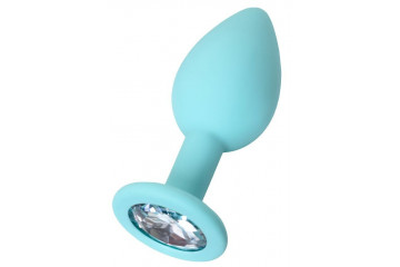 Мятная анальная пробка с прозрачным кристаллом Brilliant - 7 см.