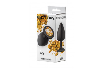 Чёрная анальная пробка Emotions Cutie Large с желтым кристаллом - 10 см.