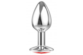 Малая серебристая анальная пробка Diamond Red Sparkle Small с красным кристаллом - 7 см.