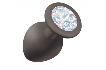 Чёрная анальная пробка Emotions Cutie Large с прозрачным кристаллом - 10 см.