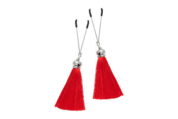 Зажимы на соски «Вилки» с красными кисточками из шелка