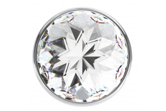 Малая серебристая анальная пробка Diamond Clear Sparkle Small с прозрачным кристаллом - 7 см.