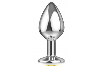 Малая серебристая анальная пробка Diamond Yellow Sparkle Small с жёлтым кристаллом - 7 см.