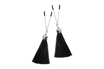 Зажимы на соски «Вилки» с черными кисточками из шелка