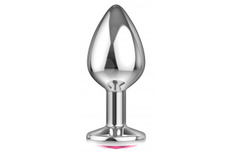 Большая серебристая анальная пробка Diamond Pink Sparkle Large с розовым кристаллом - 8 см.