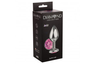 Большая серебристая анальная пробка Diamond Pink Sparkle Large с розовым кристаллом - 8 см.