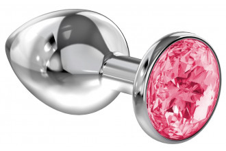 Большая серебристая анальная пробка Diamond Pink Sparkle Large с розовым кристаллом - 8 см.