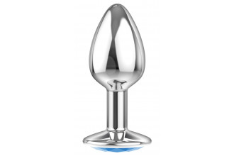 Малая серебристая анальная пробка Diamond Light blue Sparkle Small с голубым кристаллом - 7 см.