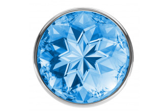 Малая серебристая анальная пробка Diamond Light blue Sparkle Small с голубым кристаллом - 7 см.