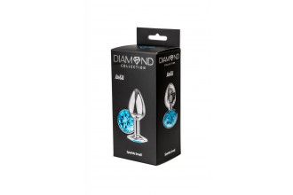 Малая серебристая анальная пробка Diamond Light blue Sparkle Small с голубым кристаллом - 7 см.