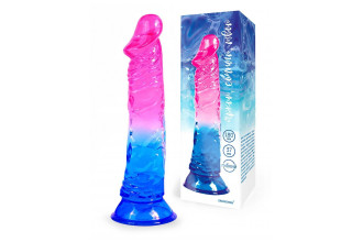 Яркий розово-синий фаллоимитатор с присоской