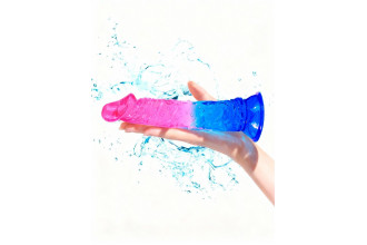 Яркий розово-синий фаллоимитатор с присоской