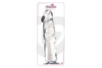 Прозрачный фаллоимитатор с фигурками на поверхности - 21,6 см.