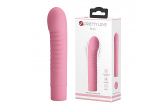 Нежно-розовый мини-вибратор Mick с ребрышками - 13 см.