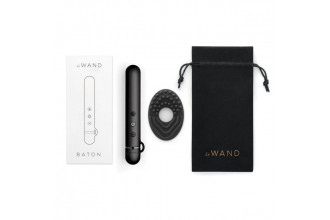 Черный мини-вибратор Le Wand Baton с текстурированной насадкой - 11,9 см.
