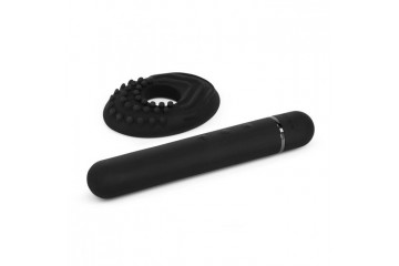 Черный мини-вибратор Le Wand Baton с текстурированной насадкой - 11,9 см.