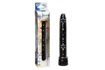 Чёрный вибратор со стразами по всей длине - 17,8 см.