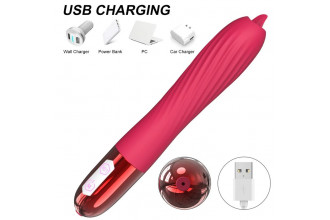 Розовый вибратор с функцией нагрева и подвижным язычком - 18 см.