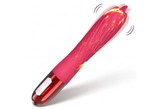 Розовый вибратор с функцией нагрева и подвижным язычком - 18 см.