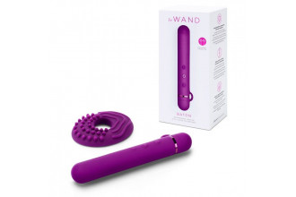 Фиолетовый мини-вибратор Le Wand Baton с текстурированной насадкой - 11,9 см.