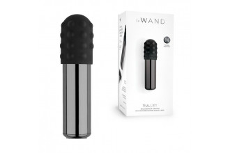 Черная вибропулька Le Wand Bullet с 2 нежными насадками