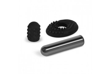 Черная вибропулька Le Wand Bullet с 2 нежными насадками