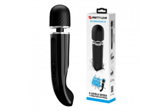 Черный мощный жезловый вибратор с изогнутой ручкой Charming Massager - 24 см.