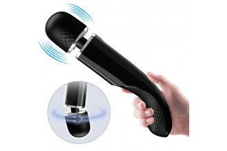 Черный мощный жезловый вибратор с изогнутой ручкой Charming Massager - 24 см.