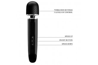 Черный мощный жезловый вибратор с изогнутой ручкой Charming Massager - 24 см.