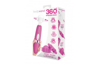 Розовый ротационный жезловый вибратор с двумя насадками 360° Spinning Head Wand Massager Set
