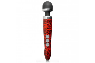 Красный беспроводной wand-вибратор Doxy Die Cast 3R с принтом в виде роз на рукояти - 28 см.