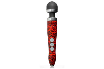 Красный беспроводной wand-вибратор Doxy Die Cast 3R с принтом в виде роз на рукояти - 28 см.