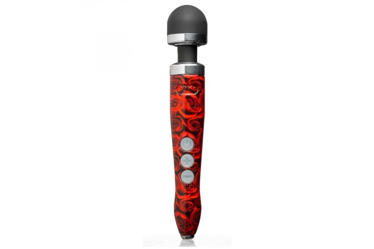 Красный беспроводной wand-вибратор Doxy Die Cast 3R с принтом в виде роз на рукояти - 28 см.