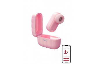 Розовый вакуумный стимулятор клитора Alggie Earphone с управлением через приложение
