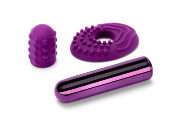 Фиолетовая вибропулька Le Wand Bullet с 2 нежными насадками