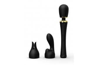 Черный wand-вибратор Kyro с 2 насадками